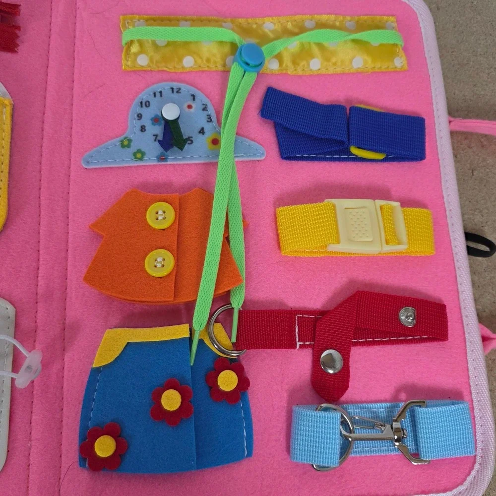 Pink Felt Montessori Busy Board Toddler Sensory Toy Alphabet Rainbow Briefcase